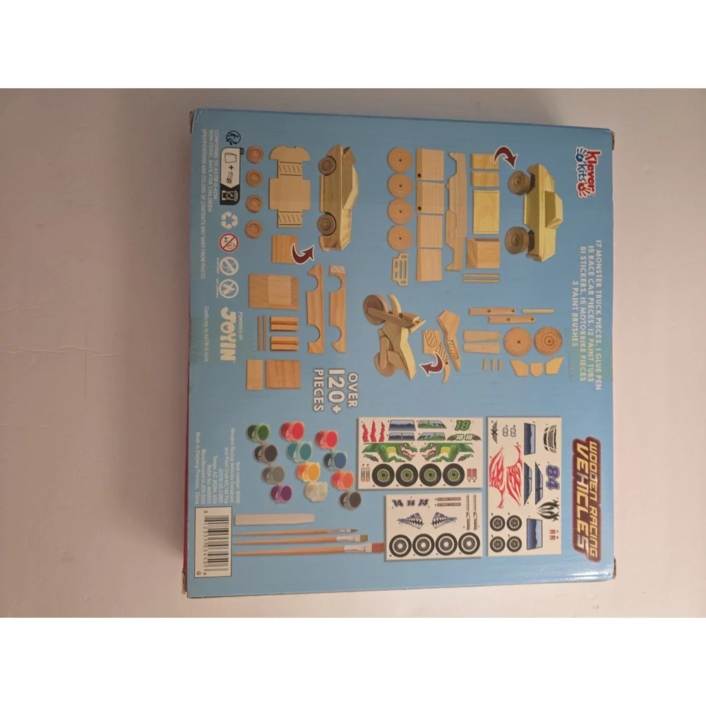 Wooden Racing Vehicles Craft Kit, 120+ Pieces, Real Wood, Age 8+ Klever Kits NEW